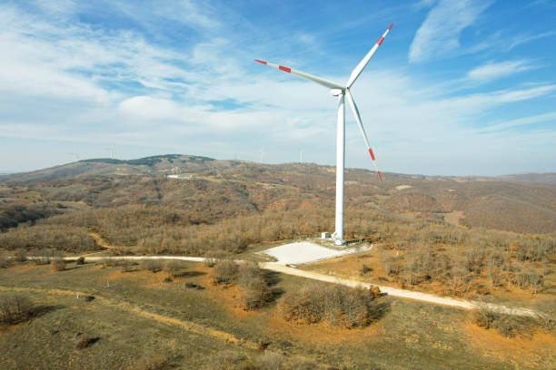 pojedynczy turbina wiatrowa - illinois farm wind wind power zdjęcia i obrazy z banku zdjęć