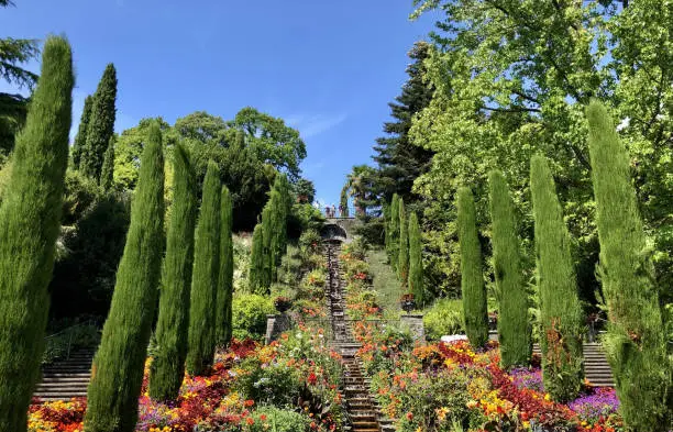 The flower-water stairway on the flowering island of Mainau in Lake Constance, Germany