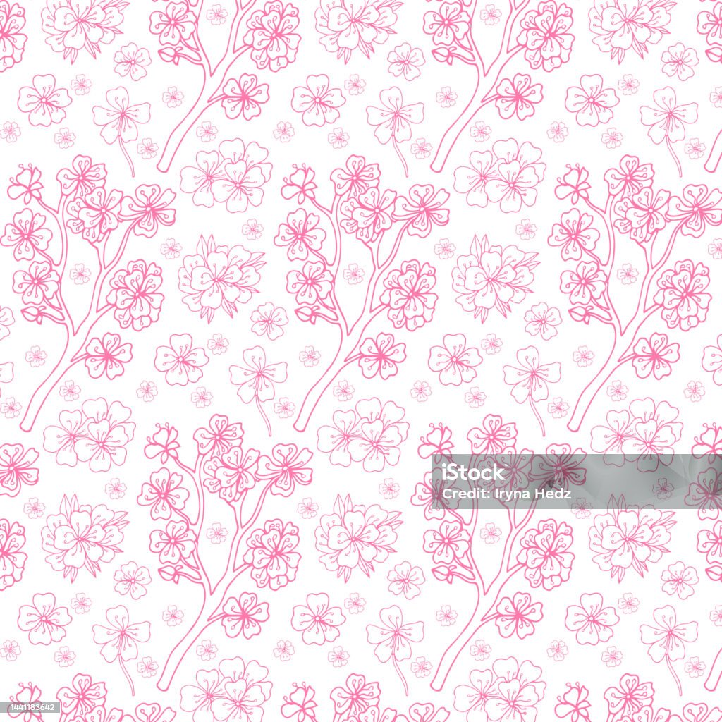 Sakura Pattern Simple Sakura Flower Seamless Pattern Vector Illustration Sakura With Petals ...