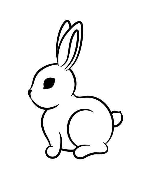 Cute rabbit line art icon. Little baby rabbit bunny line drawing. Black outline silhouette on white background. Chinese New Year of the rabbit. Bunny logo symbol sign. Cute spring animal. silhouette of a black and white rabbit stock illustrations