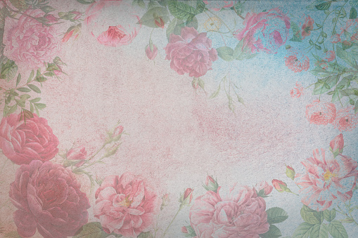 A decorative floral pink parchment paper for a background with copy space in the middle