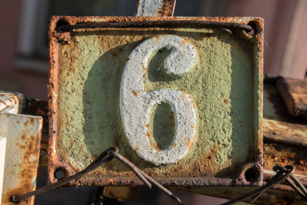 istock Old retro cast iron plate number 6 1441186831