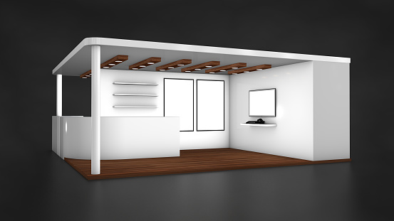 A 3D illustration of an empty exhibition stand