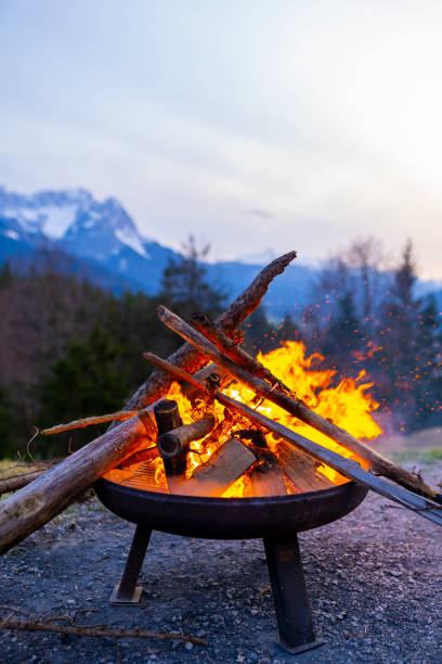 istock Vertical shot of a camping place with a bonfire 1441188666