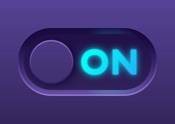 On Slider Button Interface Element Turning on device interface slider design button element. start button stock illustrations