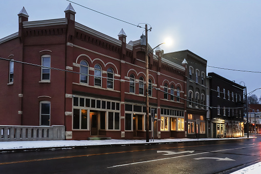 Oswego Street in the small town of Baldwinsville on a cold, January night