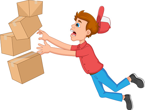 Box Falling Over Image Delivery Boy Carrying Heavy Box Fall Down Stock Illustration - Download ...