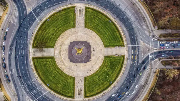 An aerial view of the famous Victory Column in Berlin, Germany