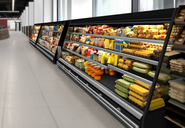istock Groceries in Open Commercial refrigerator 1441200896
