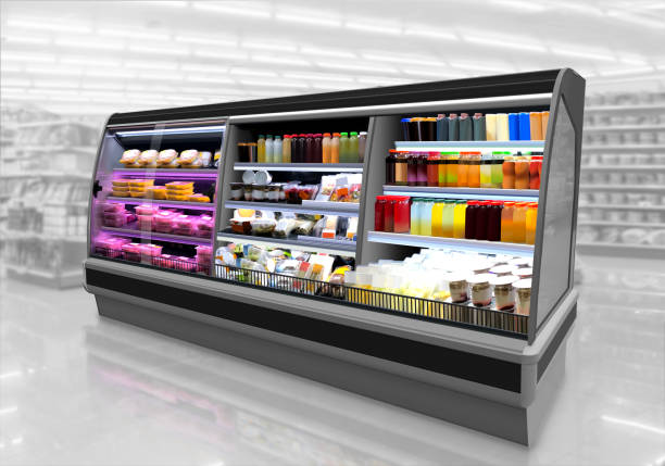 istock Long small fridge at supermarket 1441200898