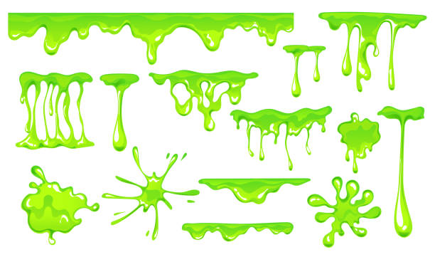 illustrazioni stock, clip art, cartoni animati e icone di tendenza di slime gocciolare muco gelatina verde liquido splatter concetto astratto tossico. elemento illustrativo di progettazione grafica vettoriale - viscido
