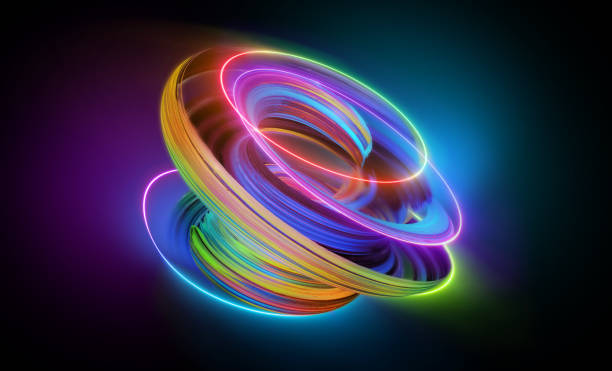 istock 3d render, abstract neon background. Colorful twisted spiral glowing in the dark. Modern technological wallpaper 1441201390