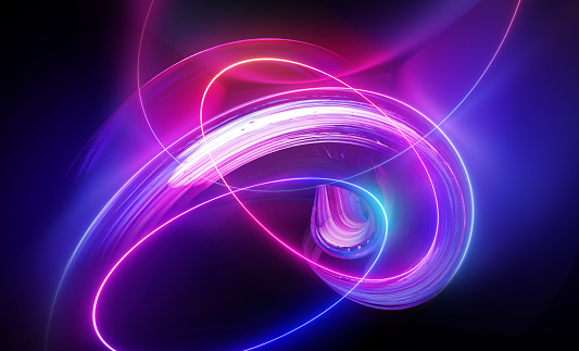 3d render, abstract neon background with glowing pink blue curvy lines, vivid spiral vortex. Fantastic energy wallpaper