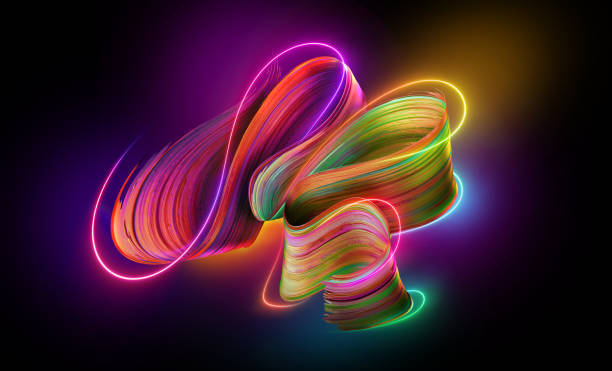 istock 3d render. Abstract folded brushstroke glowing with colorful neon light. Creative wallpaper with curvy lines 1441201457