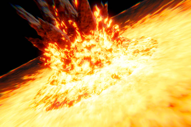 istock 3D illustration. Explosion and solar flares on the surface of the sun. 1441202761