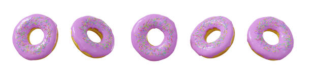 istock Donut set isolated on a white background. Donut collection. Sweet sugar icing donuts. break time with pink strawberry donuts top view. 1441202887