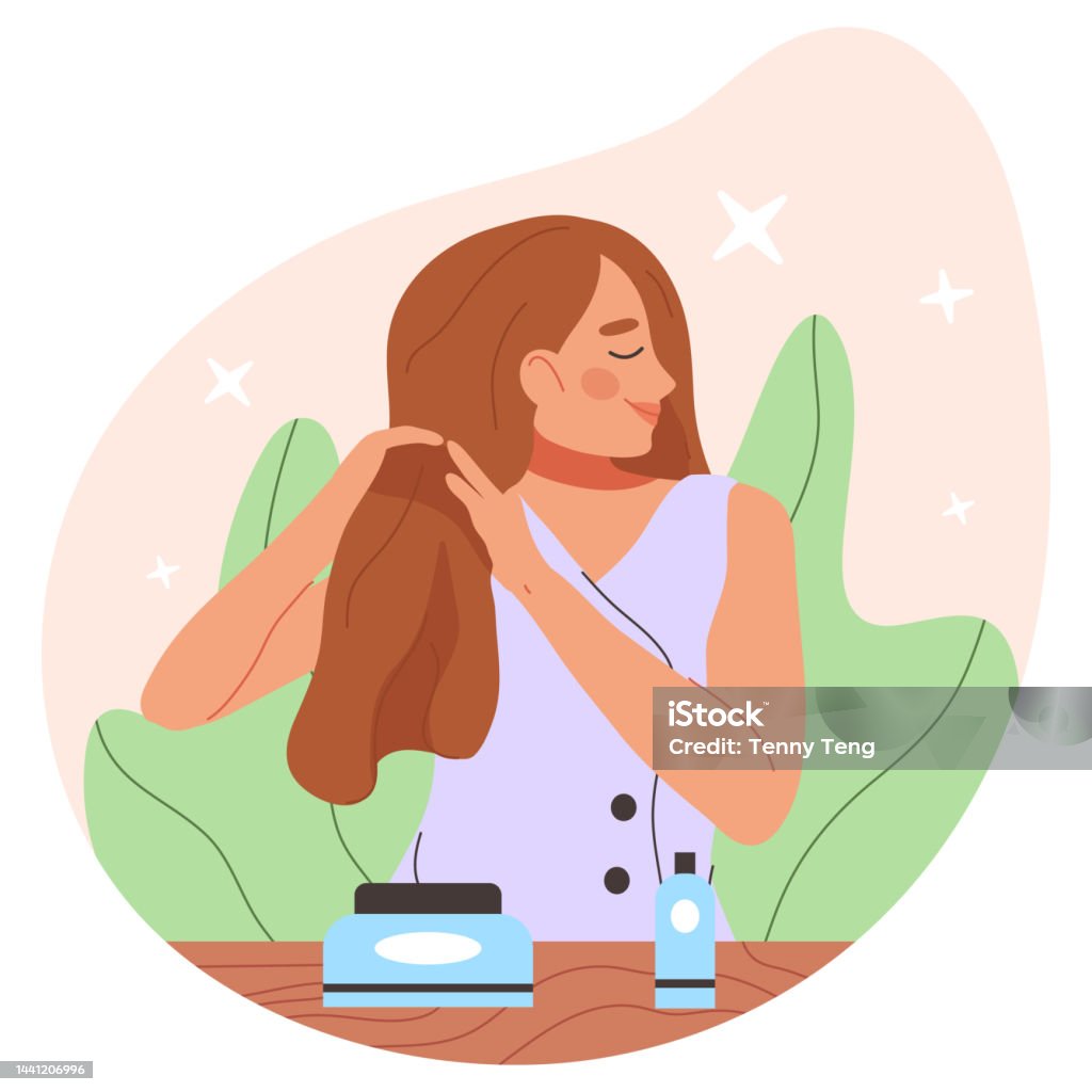 Young Woman Take Care Of Hair Beauty Routine Beautiful Girl Applying Hair  Mask Or Hair Oil Cartoon Lady Skin Care Routine Isolated Flat Vector  Illustration On White Background Stock Illustration - Download