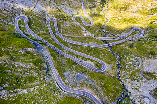 Aerial view of Transfagarasan, the most beautiful mountain road in Romania