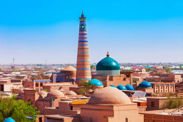 Islam Khodja Minaret at Itchan Kala, Khiva stock photo