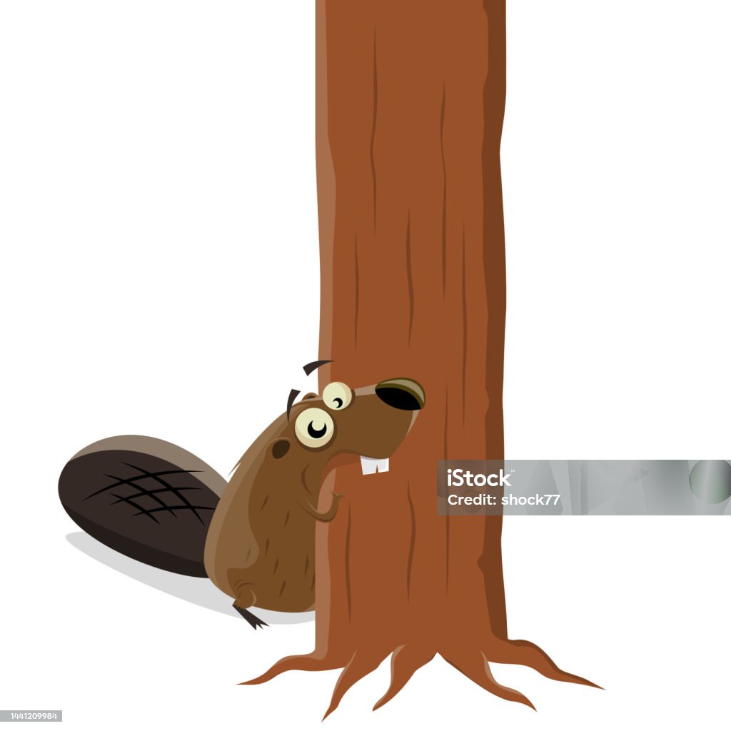 Beaver Comics Tree Funny Cartoon Illustration Of A Beaver Biting In A Tree Stock ...