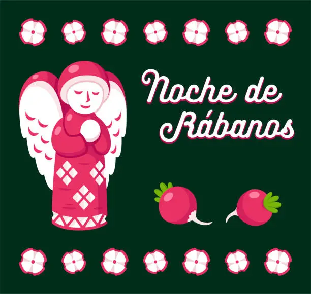 Vector illustration of Noche de Rabanos carved radishes