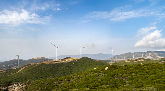 Windmill for electric energy production, Tarifa, province of Cadiz, Andalucia, Spain.