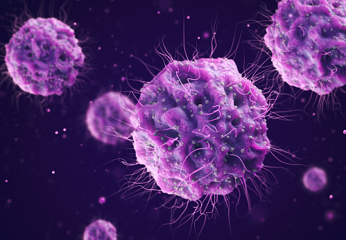 Bacterias peligrosas para los humanos. Moléculas de virus bajo un microscopio. Concepto 3D de infección bacteriana para la ciencia y la investigación. photo