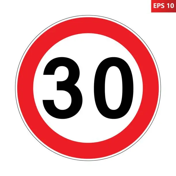 Vector illustration of Speed limit 30 km/h road sign.