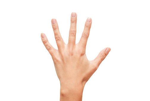 Woman's hand, well - groomed,  with fingers spread apart, isolated on white background with clipping path