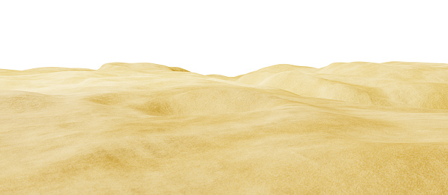 Tropical sandy beach isolated on a white background. Summer beach. Realistic sand, 3d render