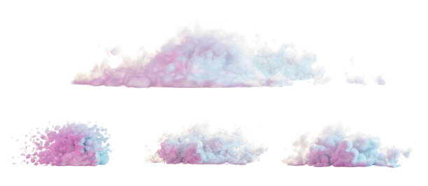 istock Clouds, 3d rendering. Set of Fluffy Clouds, isolated on a white background. Realistic pink clouds. 1441217547