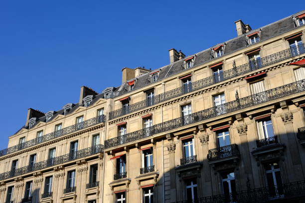 istock Vintage House in Paris with Blue Sky. 1441220128