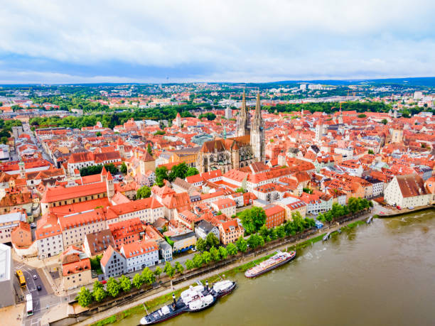 istock Regensburg city aerial panoramic view, Germany 1441221455