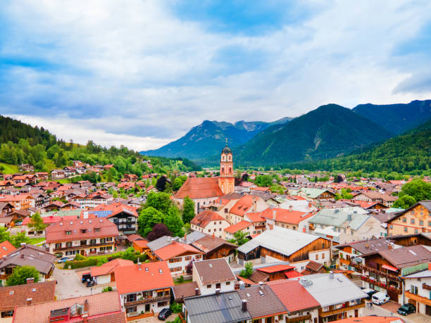 istock Mittenwald town aerial panoramic view, Germany 1441221473