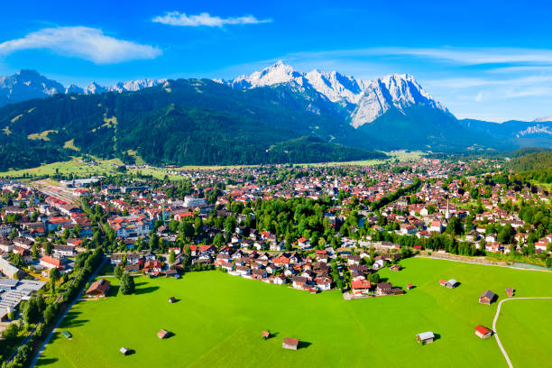 istock Garmisch-partenkirchen town aerial panoramic view, Germany 1441221522
