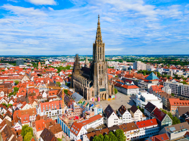 istock Ulm Minster Church aerial panoramic view, Germany 1441221619