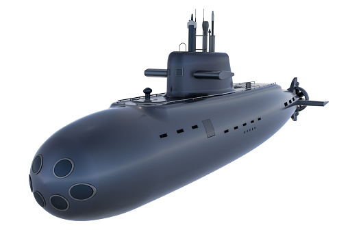 Submarine closeup, 3D rendering isolated on  white background