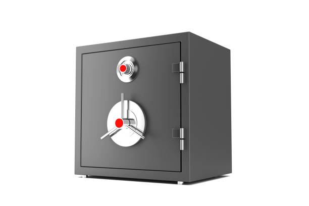 istock Closed Metal Safe Vault, Secured with Lock Protection, 3D Illustration 1441224067