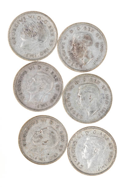 istock Six Silver Canadian Dimes From the 1940's with George Vl Face 1441224705