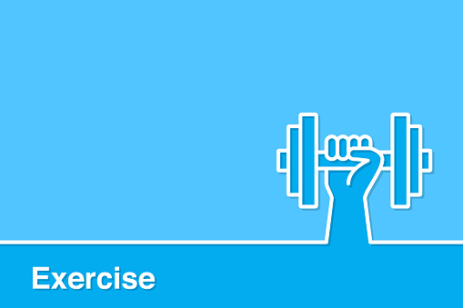 Exercise Concepts with Line Dumbbell on Blue Background