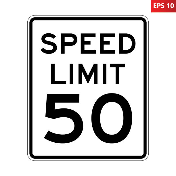 istock Speed limit 50 mph. Legal maximum speed US symbol. 1441229294
