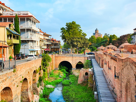 Leghvtakhevi Canyon in Abanotubani ancient district in Tbilisi old town. Tbilisi is the capital and the largest city of Georgia on the banks of the Kura River.