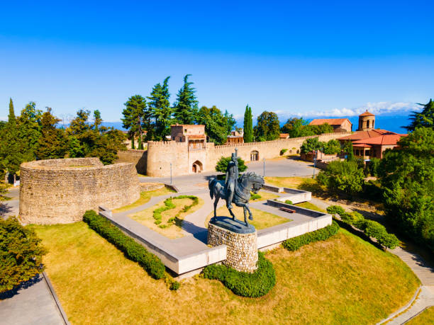 Batonis Tsikhe Fortress aerial view, Telavi Batonis Tsikhe Fortress aerial panoramic view in Telavi. Telavi is the main city of Kakheti province in Georgia. kakheti georgia stock pictures, royalty-free photos & images