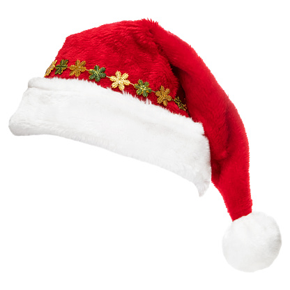 Santa Hat with a decoration (snowflakes) isolated on a white background.