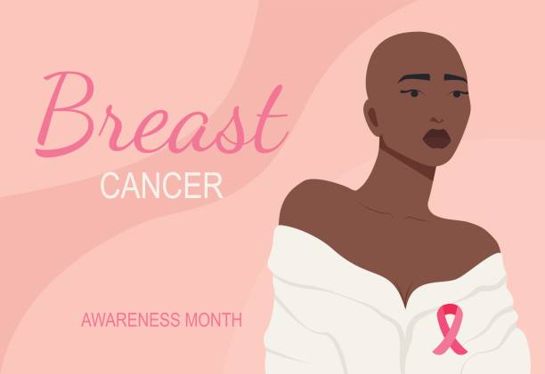 Breast Cancer young black woman medical banner Breast Cancer young black woman medical banner. Support girl cancer awareness idea with flat illustration. Medical appointment web banner, webpage cartoon concept breast cancer symbol for facebook stock illustrations