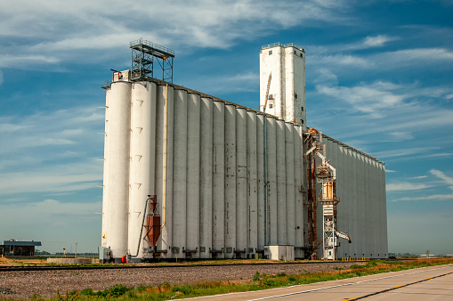 A large group of Grain Elevators in America's heartland speaks of the areas agricultural productivity.