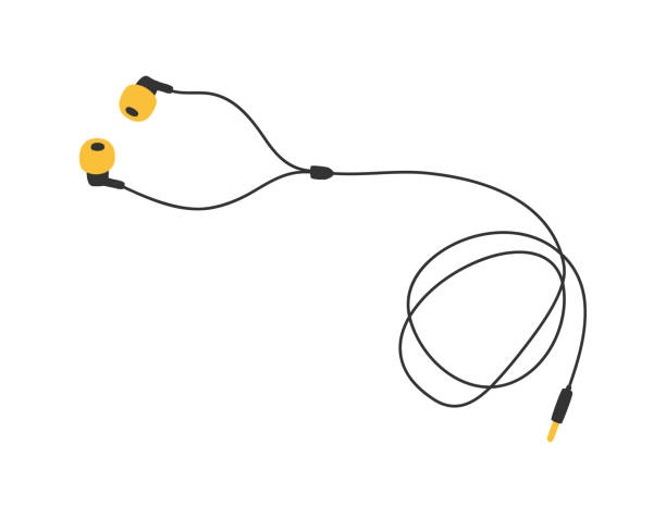 kabelgebundene in-ear-kopfhörer - audible stock-grafiken, -clipart, -cartoons und -symbole