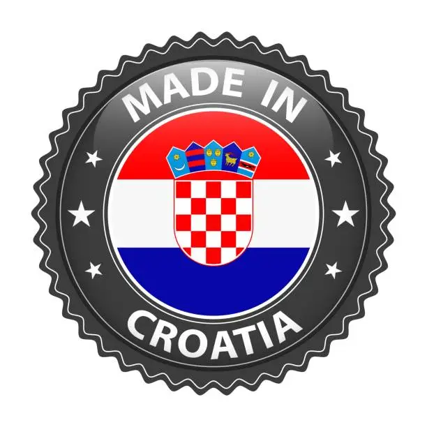 Vector illustration of Made in Croatia badge vector. Sticker with stars and national flag. Sign isolated on white background.