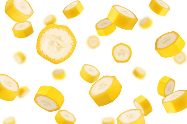 istock Falling banana slice isolated on white background, selective focus 1441242162