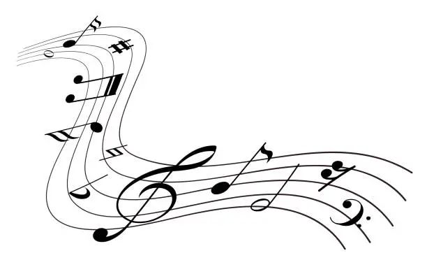 Vector illustration of Music notes musical elements vector illustration on white background